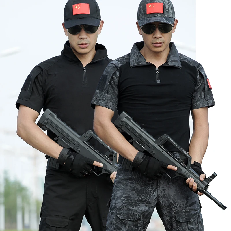 Тактический Костюм Для мужчин военные камуфляж футболка + штаны + наколенники армия спецназ SWAT спецназ OPS Camo короткий рукав одежда