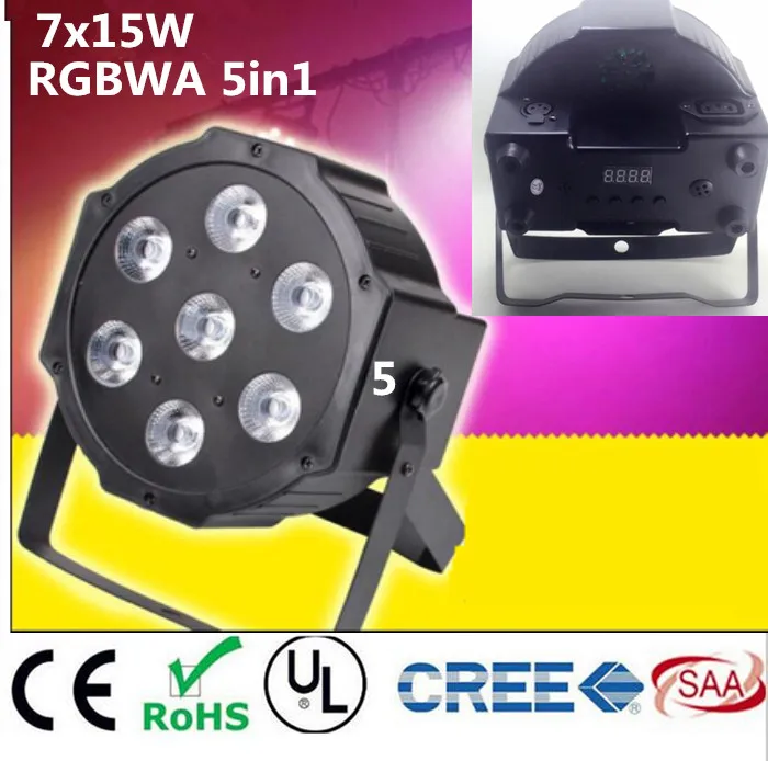 

CREE RGBWA 7x15W LED Flat SlimPar Light 5in1 RGBWA LED DJ Wash Light Stage dmx light lamp 5/9 channes