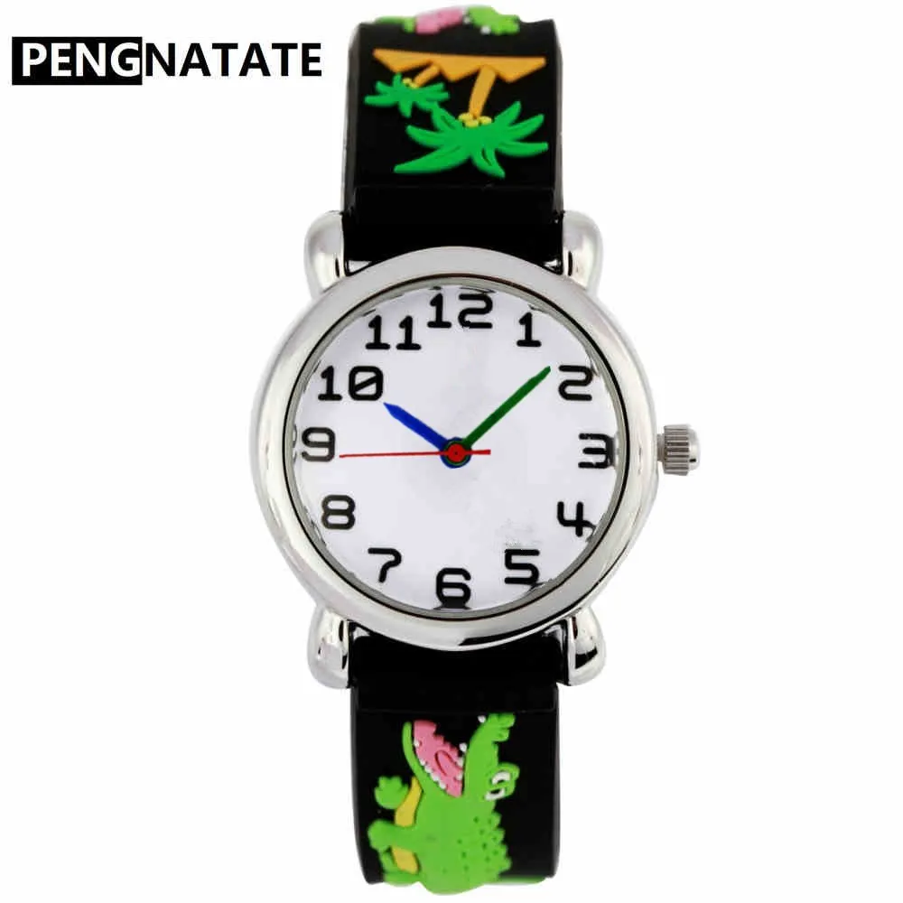 PENGNATATE детские часы водостойкий ремешок 3D мультфильм Динозавр силиконовый браслет наручные часы Модные Детские ручные часы подарки для мальчиков - Цвет: Зеленый