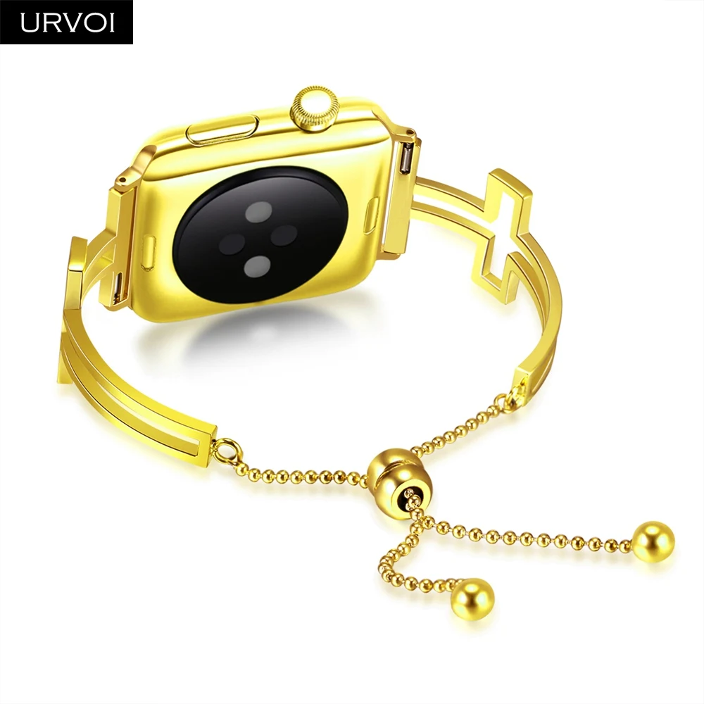 URVOI ремешок для Apple Watch манжета девушка модный браслет из нержавеющей стали для iWatch серии 5 4 3 2 1 крестообразная цепочка