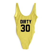 Sexy Swimwear Women 2019 DIRTY 30 Letter Print One Piece Swimsuit Summer Bodysuit High Cut Low Back Bathing Suit Plus Size Red pineapple print low back one piece swimsuit