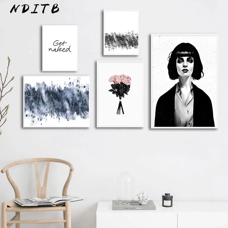 

Scandinavian Poster Nordic Abstract Woman Flower Fashion Wall Art Canvas Print Painting Modern Home Decoration Picture