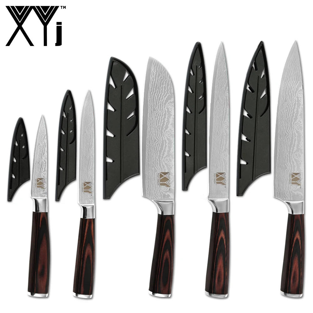 

XYj Kitchen Cooking Stainless Steel Knives Set Free Covers 8'' 7'' 5'' 3.5'' Knives Meat Fish Fruit Household Tools Accessories