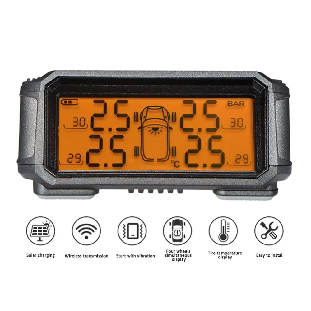 Солнечная энергия USB TPMS автомобильная система контроля давления в шинах ЖК