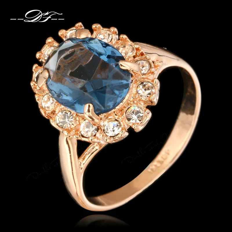 

Blue Crystal Inlaid Cubic Zirconia Wedding Rings HotSale Rose Gold Color Fashion Vintage Jewelry For Women anel aneis DFR189