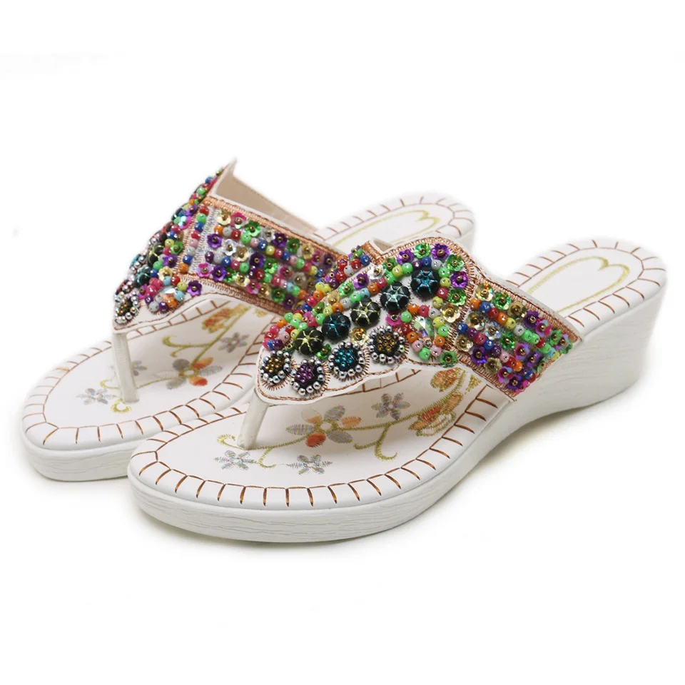

Women's Slippers Fashion Wedges Beautiful Colored Rhinestones Decorative Sandals Summer Casual Women's Shoes