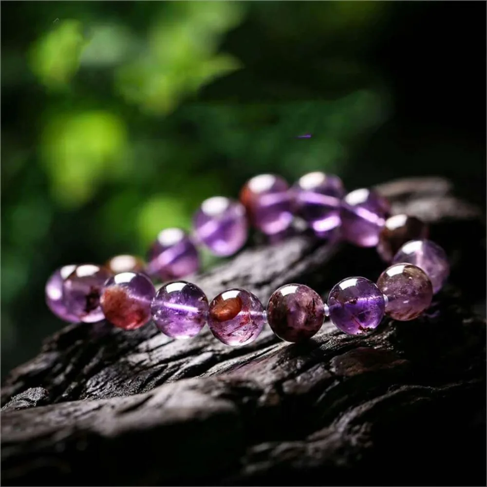 Натуральный фиолетовый фантомный кварц браслет для женщин какосенит Кристалл Камень круглые бусины стрейч-бижутерия ааааа 8 мм 10 мм 12 мм 14 мм