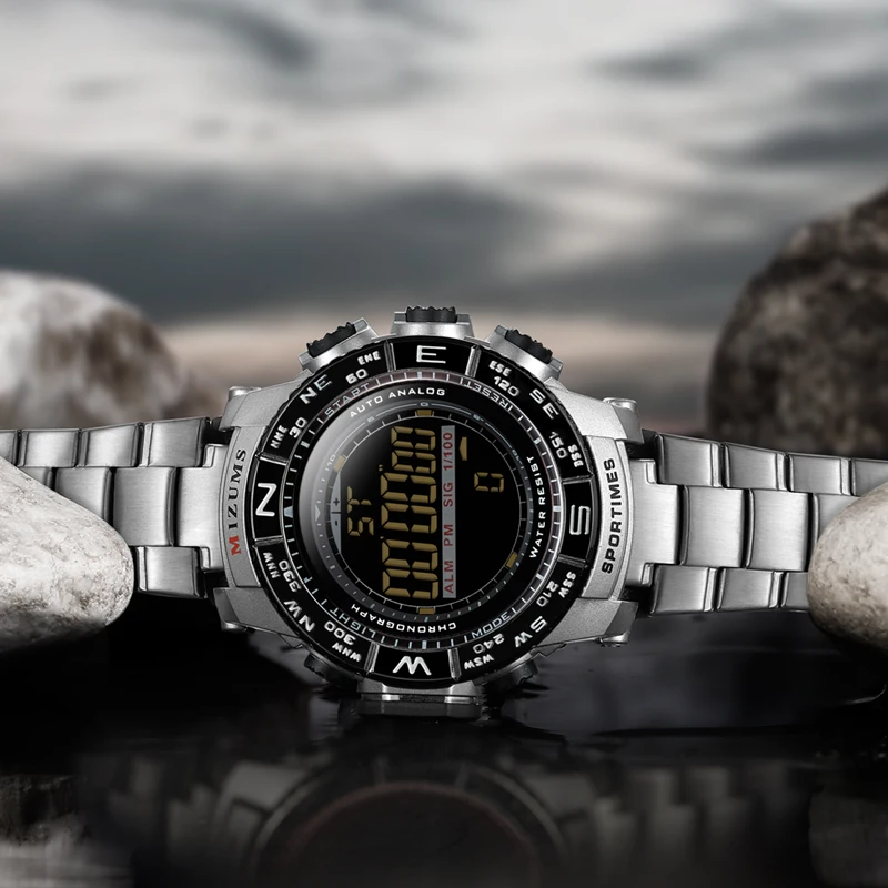 full golden steel band led digital watches for men cool big case sports watches waterproof military watch whoolesale drop shipping (16)