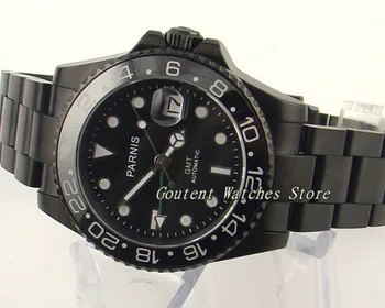 

40mm Parnis Ceramic Bezel Black Dial GMT Style PVD Case Automatic Men's Watch