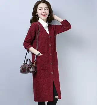 

Woolen cardigan women's medium length long twist sweater jacket, Korean version 2020 new loose autumn knitted knitwear
