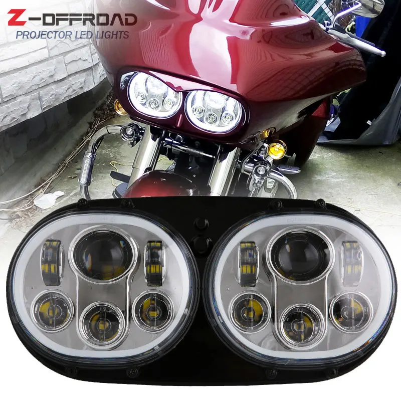 

Motorcycle LED Headlight with White Halo Ring For Motorcycle Road Glide LED Headlamp light with Daytime Running Light