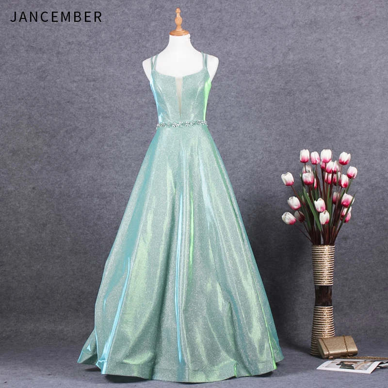 JANCEMBER ladies evening dresses for special occasions Crystal Sashes Square Collar Sleeveless Backless A-Line vestido de noche | Свадьбы и