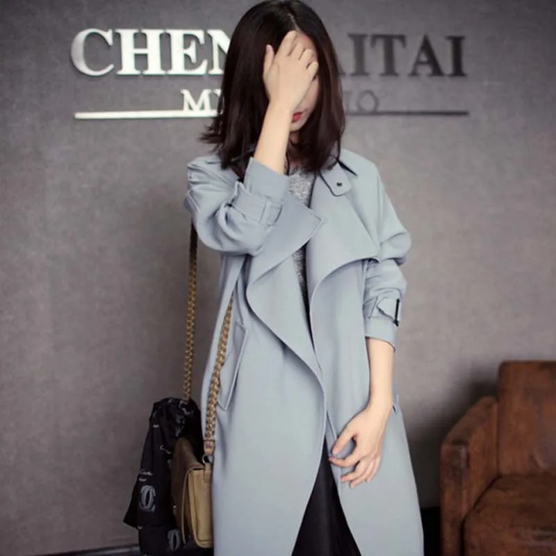 

Off the Shelf 2018 European And American Wind Jorg Gray Long Loose Lace-up Trench Coat Female S M L XL 2XL Free shipping