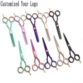 

2Pcs C1104 5.5" Customized Logo Hairdresser's Scissors Cutting Shears Thinning Scissors Professional Hair Scissors Beauty Tools