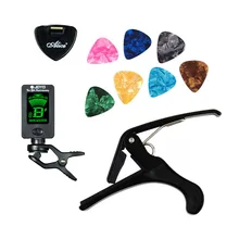 Kit de herramienta Guitarra sintonizador + Capo + Plectrum + 7 celuloide Tuning Capotraste mediador caso Guitarra partes Accesorios