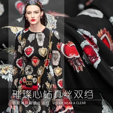 Топ Новая высококачественная цифровая печать шелковой ткани драгоценность яркое сердце алмаз мягкая ткань платье висячий шелковый креп