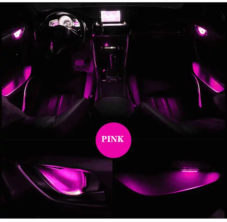 4 шт. автомобильный окружающий светодиодный светильник, автомобильная внутренняя дверная чаша, ручка, подлокотник, светильник, автомобильная дверь, внутренняя декоративная атмосферная лампа, универсальная - Испускаемый цвет: pink