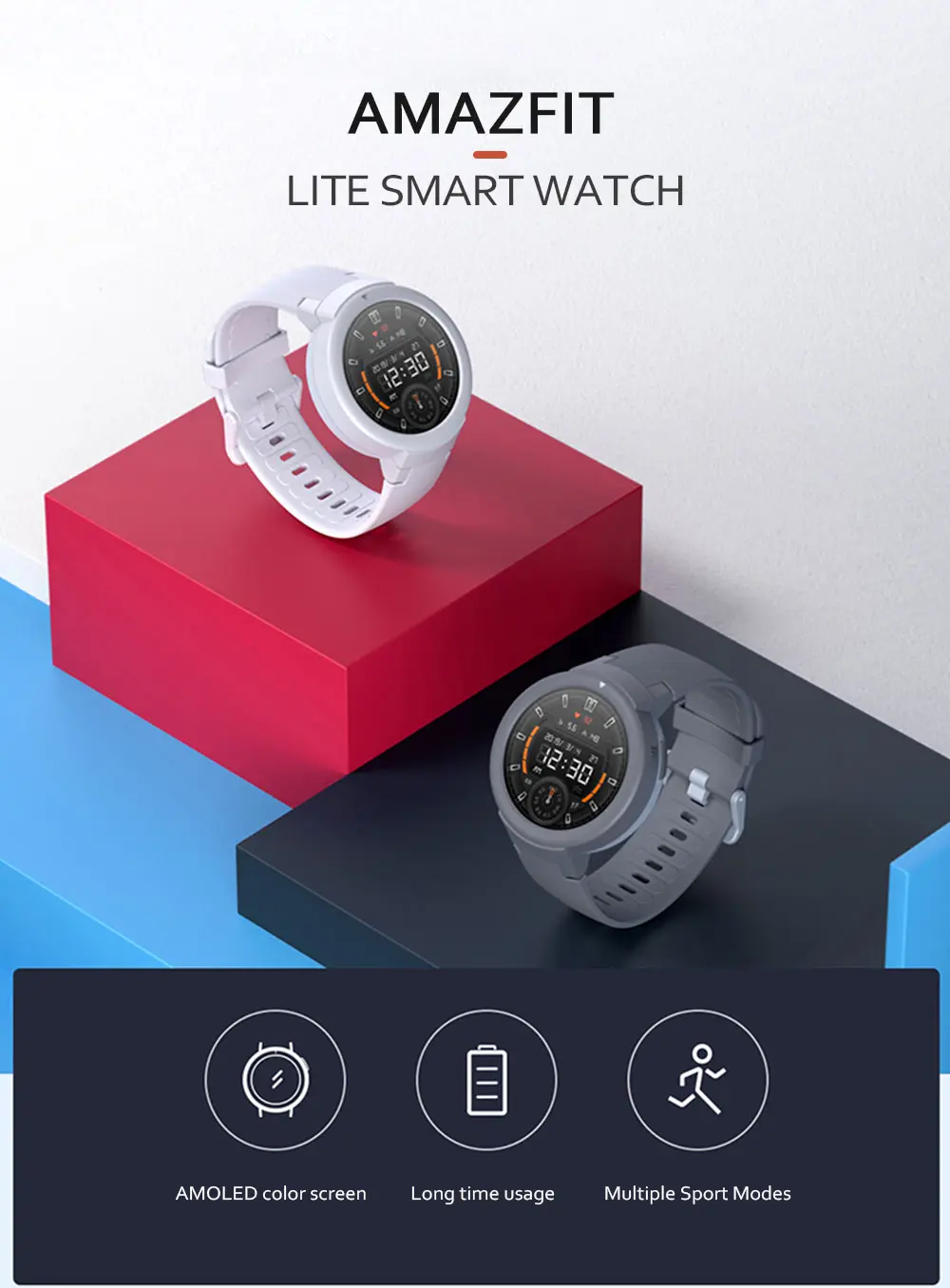 Оригинальные Смарт-часы AMAZFIT Verge Lite, AMOLED экран, Bluetooth 5,0, IP68, водонепроницаемые, 20 дней работы от батареи для iOS Android