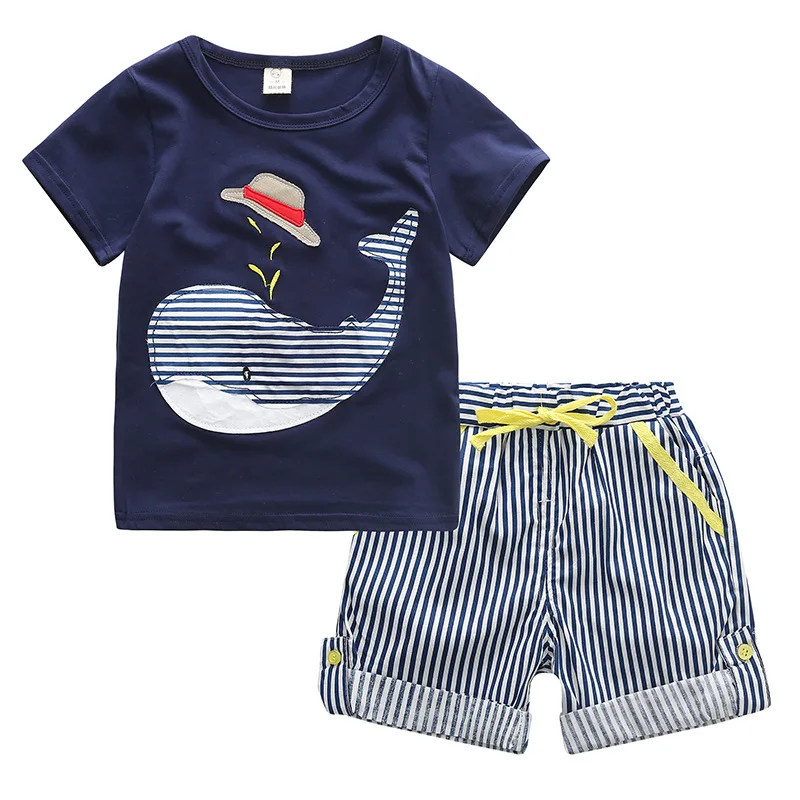 

New 2018 Summer Brand Boys T Shirts Clothing Sets Boys Whale T-shirt + Striped Shorts 2 Pcs Suit Boys T Shirts for Summer