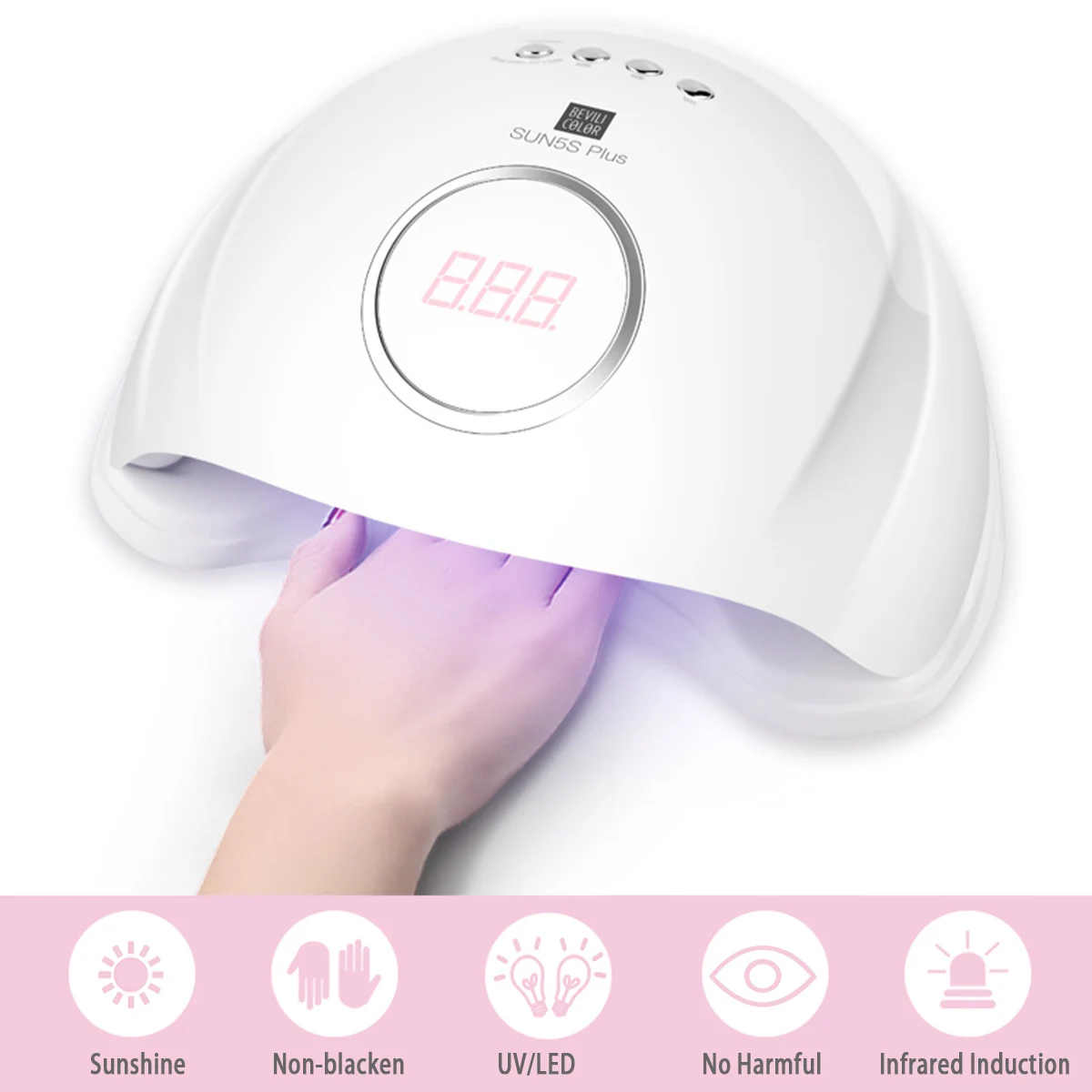 

108W 72W SUN5S Plus LED Pro UV Nail Lamp Light Polish Gel Dryer Curing-Machine 22x20.5x11cm LCD Digital Display PC + ABS Plastic