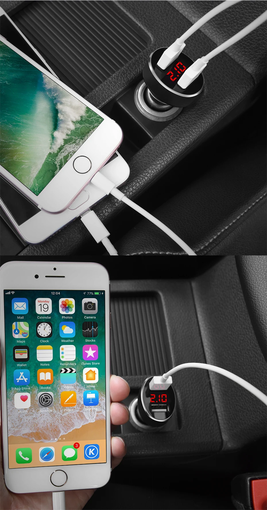hoco-z26-high-praise-dual-port-car-charger-with-digital-display-in-car