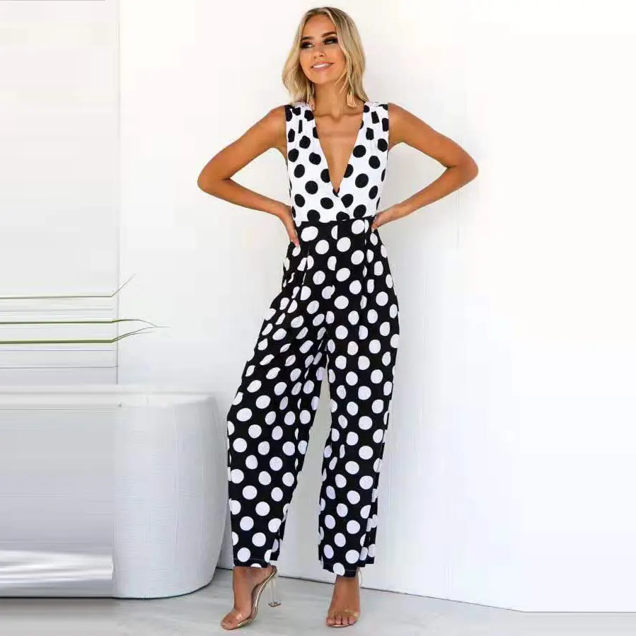 

2019 summer new sexy v-neck sleeveless polka-dot trousers