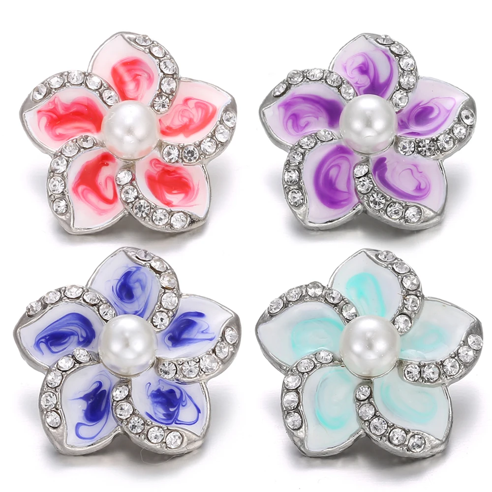 6pcs/lot New Snap Jewelry Rhinestone Lotus Flower Snap Buttons Fit 18MM