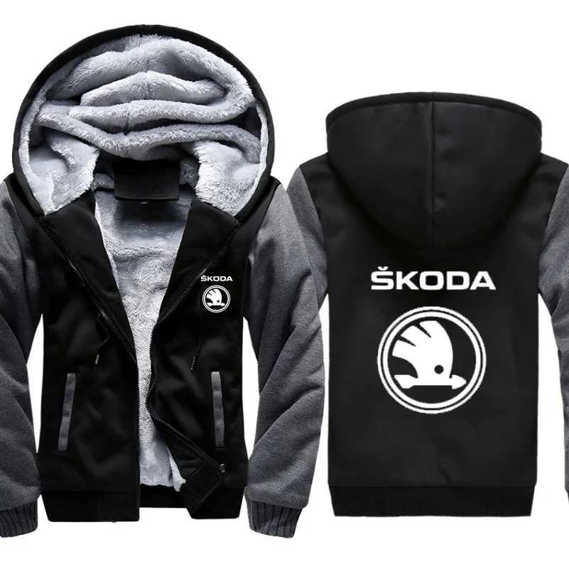  Hoodies Men Skoda Car Logo Print Jacket Mens Hoodies Casual Winter Thicken Warm Fleece cotton Zippe