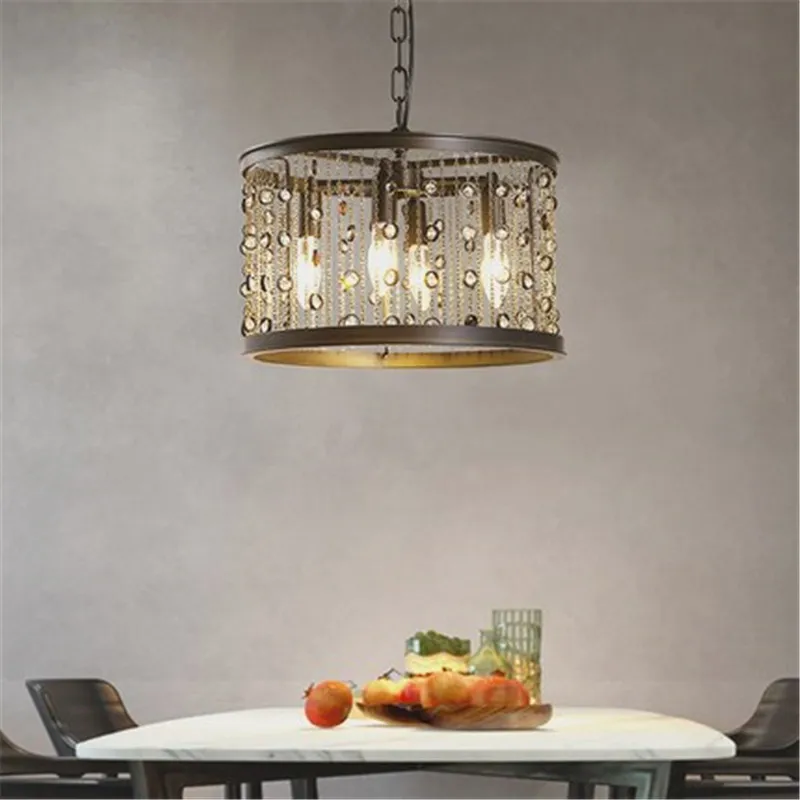 

Retro Crystal Chandelier Industrial Round Clothing Store Restaurant Clubhouse Cafe Tassel Hanging Light Fixtures Free Shipping