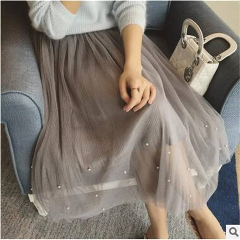 skirt long skirt 2016 New elegant skirts net veil tutu skirt pearl