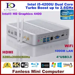 Бесплатная доставка без вентилятора Micro компьютер Мини-ПК 4 ГБ Оперативная память/500 ГБ HDD, Intel i5-4200u Dual Core Quad темы, wi-Fi, Win 7/8/Linux