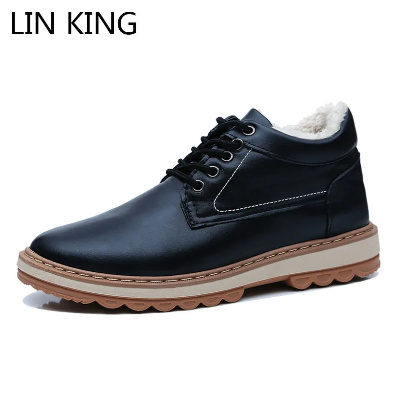 LIN KING New Warm Plush Men Short Boots Lace Up Winter Martin Boots Solid Pu Leather Safety Boots Male Cotton Padded Ankle Botas LIN KING New Warm Plush Men Short Boots Lace Up Winter Martin Boots Solid Pu Leather Safety Boots Male Cotton Padded Ankle Botas
