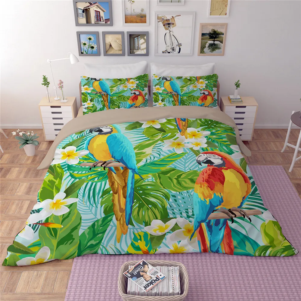 Wholesale Bird Tree Bedding Set Leaves Flower Mulberry Green Duvet Cover Set Twin Full Queen