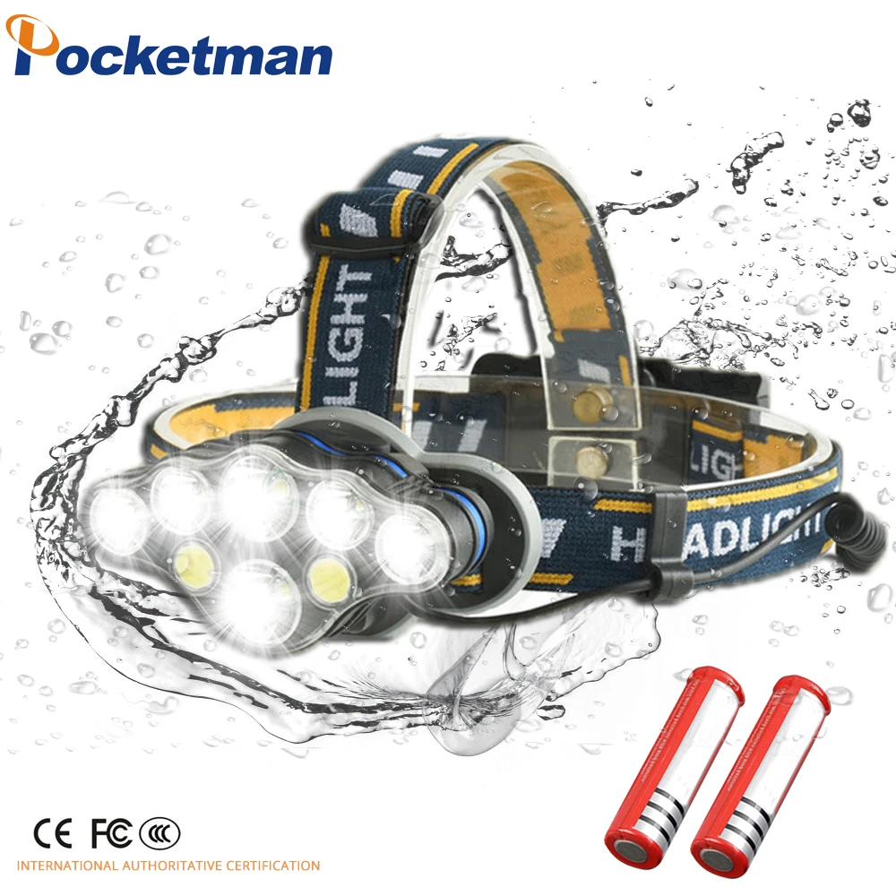 

5/6/7/8 LEDS Super bright LED headlamp 20000LMs led headlight 8 modes fishing lamp Waterproof headligh with usb 18650 batteries