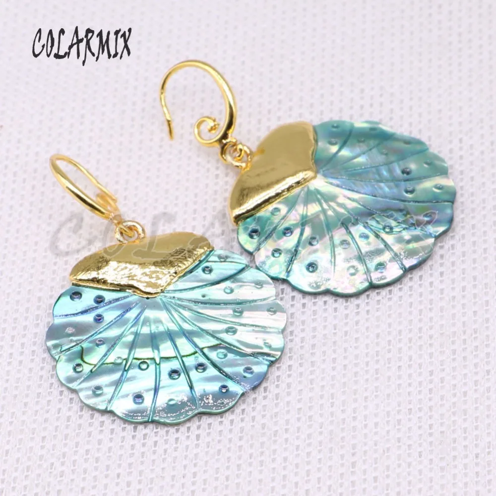 

5 pairs Shell earring,abalone dangle earrings,Fan shape shell stone earrings jewelry plated golden women gift for lady 4404