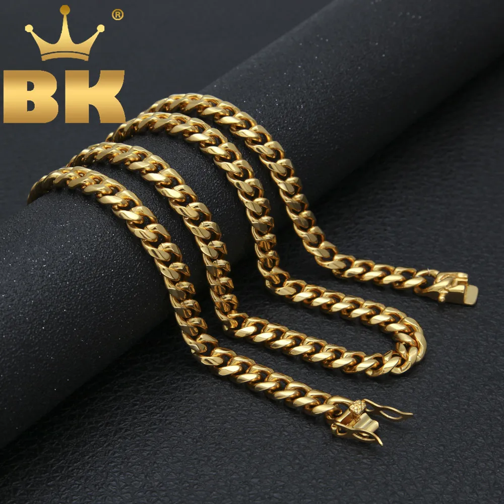 

THE BLING KING Solid Clasp Stainless Steel Cuban Link Chain Top Quality 8/10/12/14mm Choker Necklace Fashion Hiphop Men Jewelry