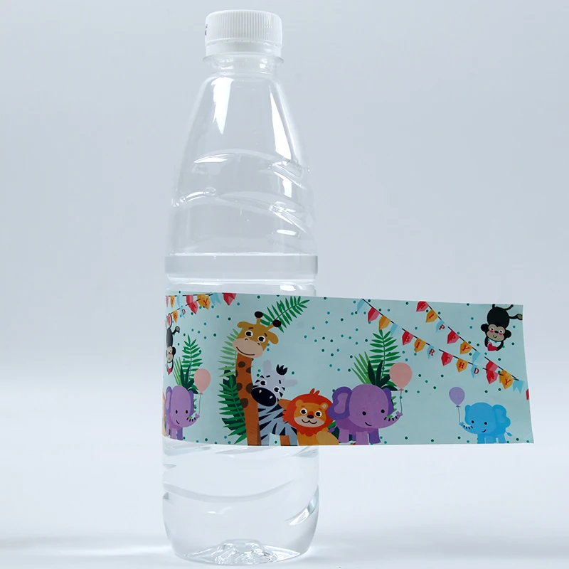 

6pcs/lot Jungle Animal Theme Water Bottle Labels Stickers Happy Birthday Kid adult Party Decoration Set Party Baby Girl Supplies