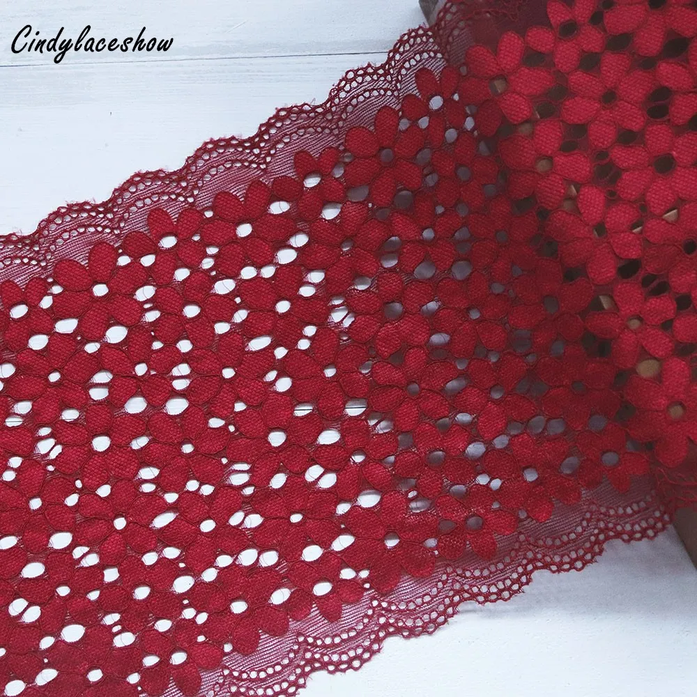 

1 Yard 18cm Width Hollow Elastic Lace Trim Clothing Accessories DIY Sewing Lace Applique Stretch Trimmings Lace Fabric Wine Red
