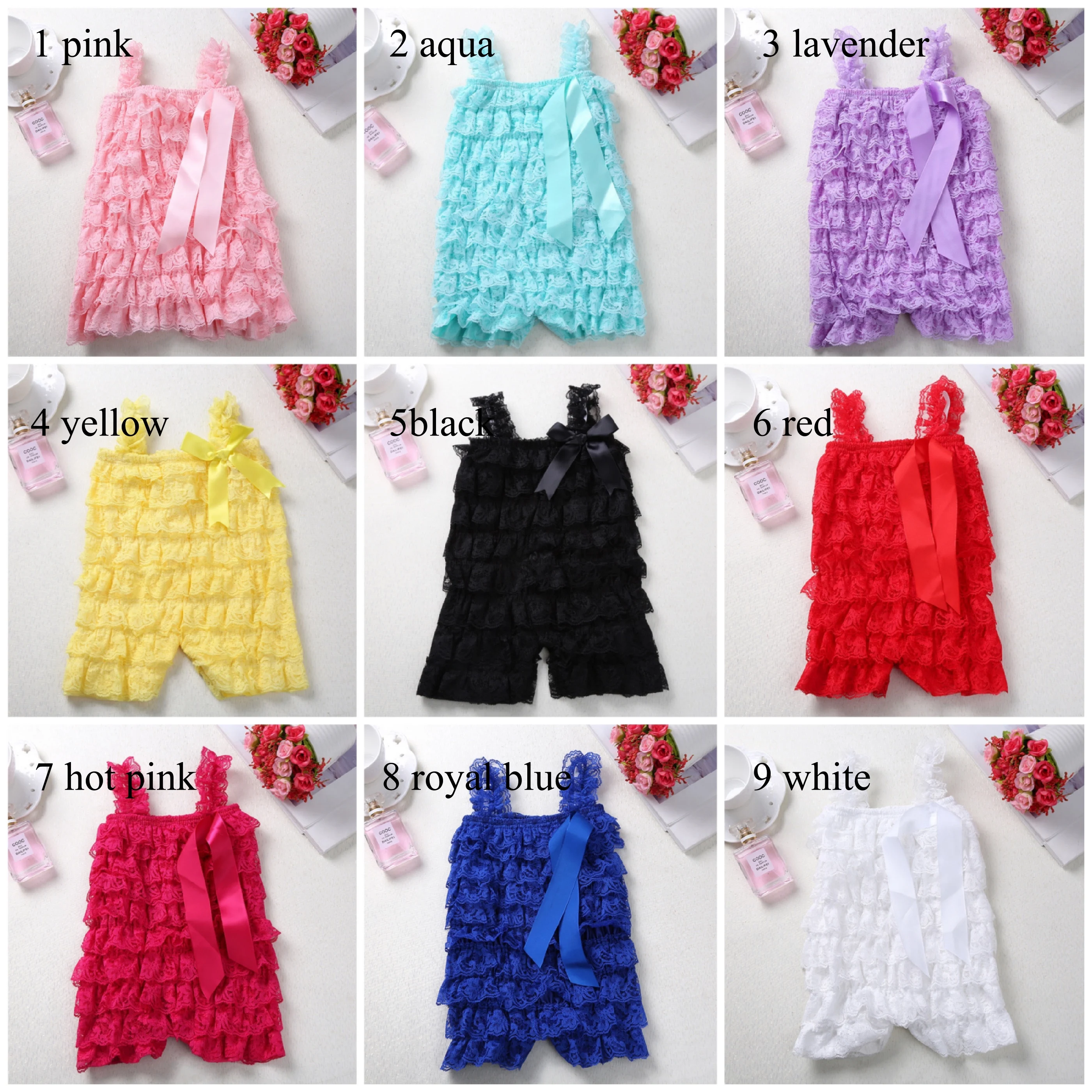 

Cute Baby Lace Ruffles Romper Infant Girls Boys Posh Petti Rompers with Ribbon Bow Newborn Jumpsuit Crimb Cloth 3Sizes 24Pcs/lot