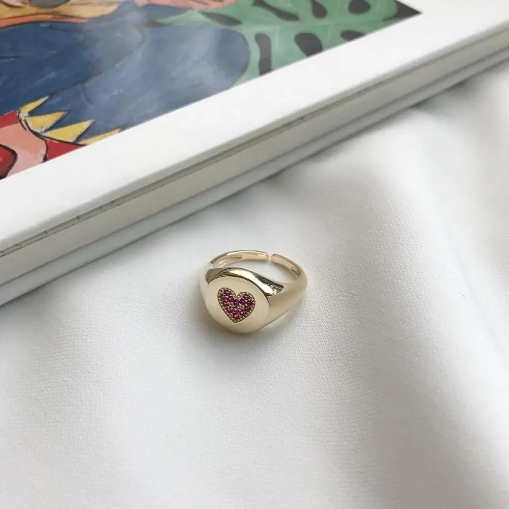 

Korea S925 Silver Red Crystal Heart Shape Ring Over gild Love Opening Ring Silver Jewelry for Women Birthday Anniversary Gift