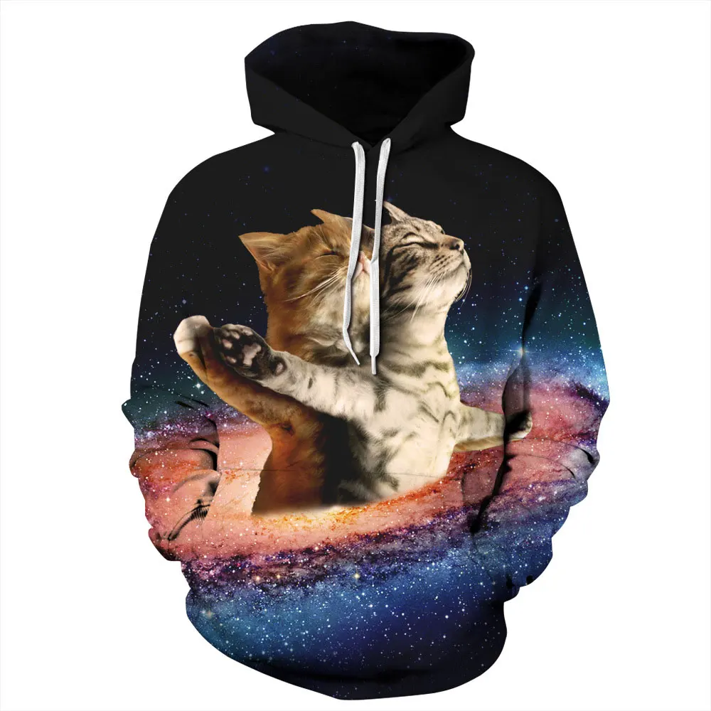 Потливость дышащий толстовки Street для мужчин пуловер с капюшоном Cool Cat Весна Пара Одежда Мягкие 3D клуб