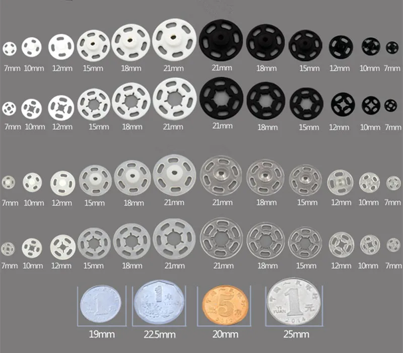 50 компл./лот 7 мм, 10 мм, 12 мм, 15 мм, 18 мм, 21 мм Пластик швейная Пресс кнопки шпильки нейлоновые застежки-кнопки пуговица мастерство Одежда Сумки DIY Acc