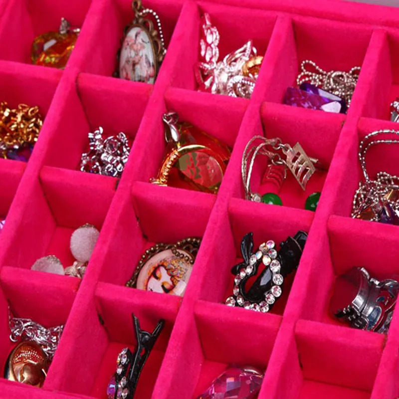 24 Сетки Черный Розовый Красный бархат шкатулка кольца серьги ожерелья макияж держатель, чехол, органайзер для женщин ювелирные изделия для хранения