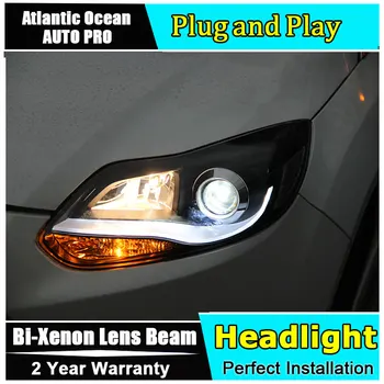 

headlights for Ford Focus 2012-2014 led xenon headlamps for Focus car styling LED guide DRL+HID KIT Kit+Bi-xenon Double
