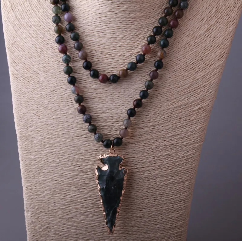 Мода 130 см длинный узел Halsband Индия агата подвеска в форме стрелы ожерелье ручной работы женский натуральный камень ожерелье из бисера