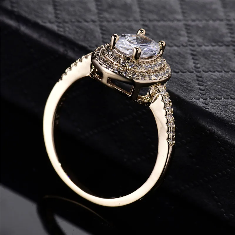 BUDONG романтическое кольцо золотого цвета с двойным ореолом на палец, большие белые овальные кристаллы циркония, шикарные свадебные украшения для женщин XUR288