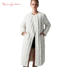 Зимний список, свободный и с широкой талией, стильный, элегантный, однотонный, белый цвет, женский, теплый, 90, белый утиный пух, длинный пуховик, утолщенные парки