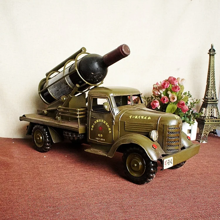 Vintage Tin Military Car Wine Rack Model Home Decoration Metal Crafts Army Fan Gift SMT6630 wine racks  wine holder