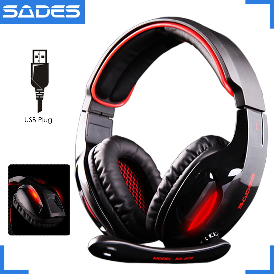 Original SADES SA 902 Snake 7.1 Wired USB Luminous PC Game Headset Over
