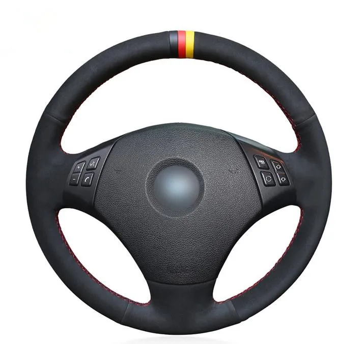 

Tommia Black Genuine Leather Suede Hand Sew Car Steering Wheel Cover for BMW E90 320 318i 320i 325i 330i 320d X1 328xi 2007
